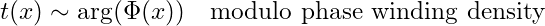 Rendered by QuickLaTeX.com t(x) \sim \arg(\Phi(x)) \quad \text{modulo phase winding density}